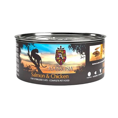 AMBROSIA GF CAT LATA SALMON & POLLO 150GR